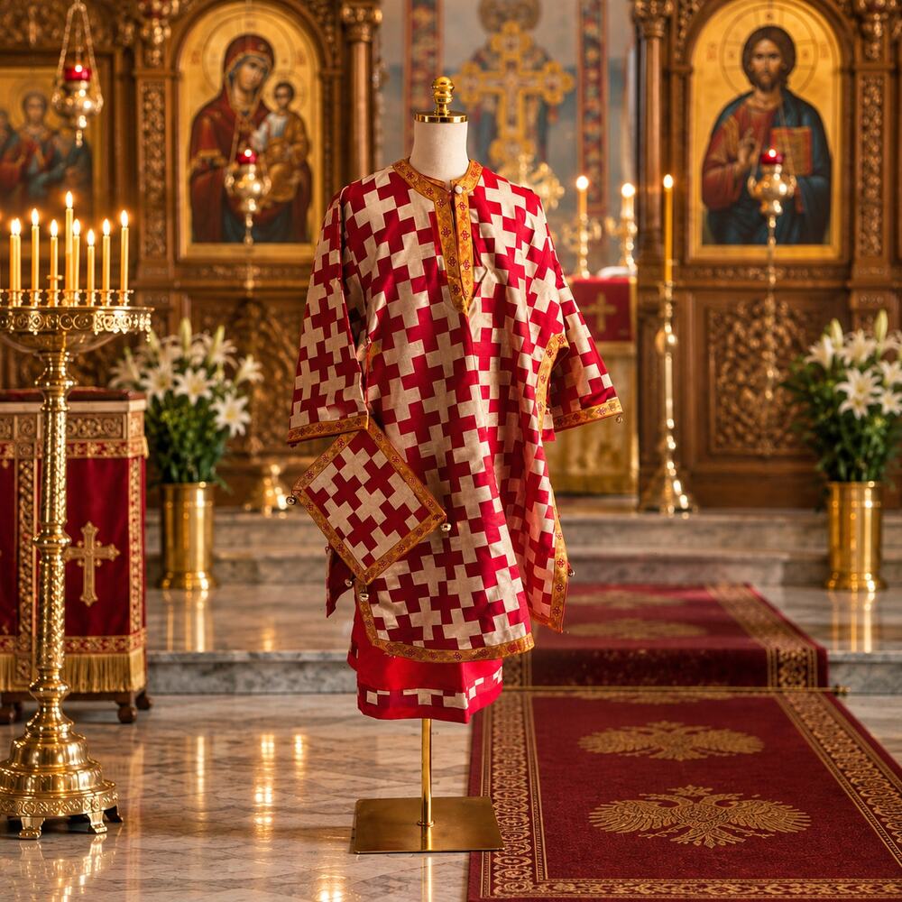 Eastern Orthodox Byzantine Priest Vestment Set Red Gold Cross Brocade Handmade